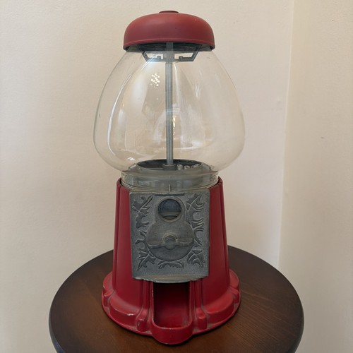 Vtg red gumball - machine, glass